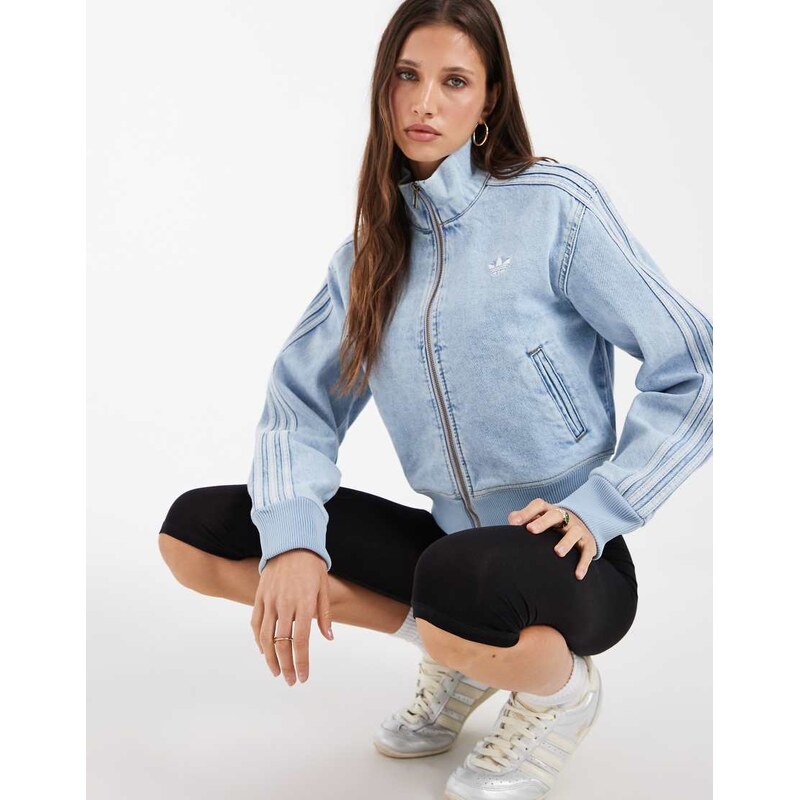 adidas Originals firebird denim track top in lightwash blue
