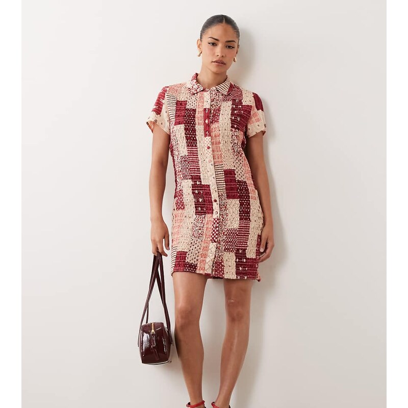 Nobodys Child Petite short sleeve mini shirt dress in red