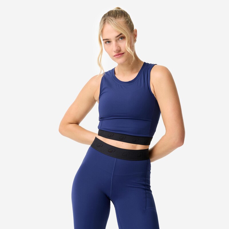 DOMYOS Dámské sportovní tričko crop top s elastickým spodním