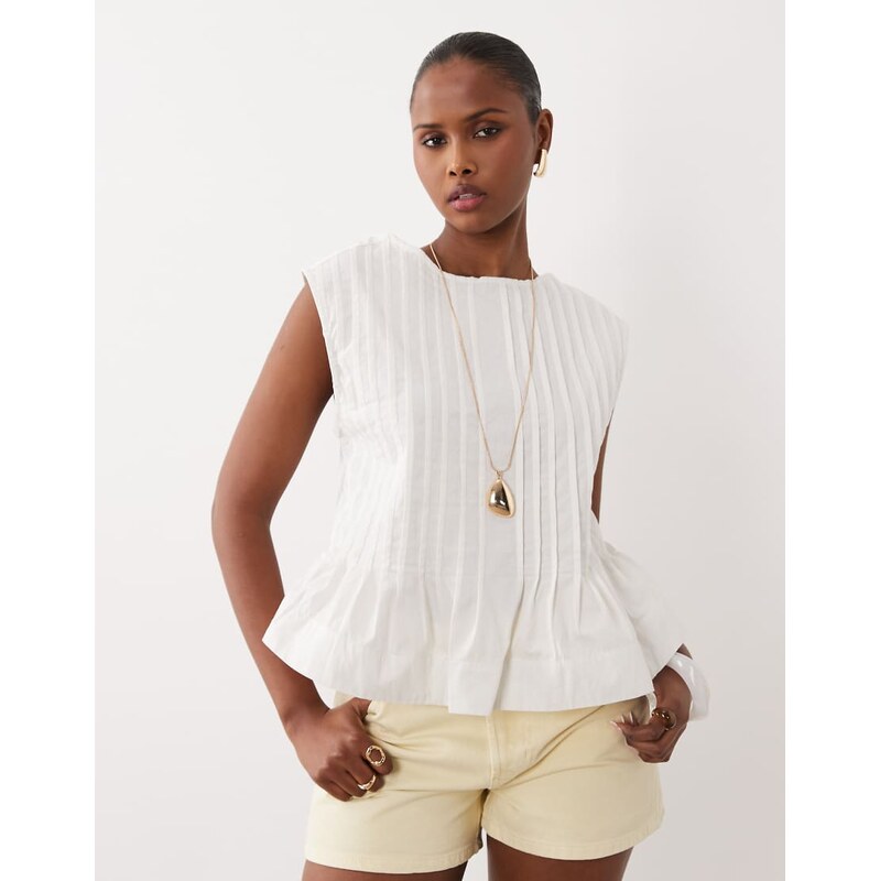 ASOS DESIGN pleat front sleeveless top in cream-White