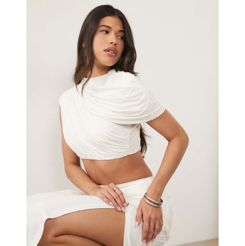 Wanderdoll Athena sculpting second skin high neck drape crop top