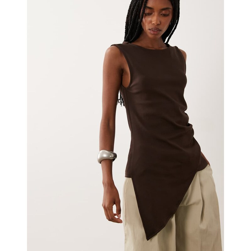 JDY asymmetric hem top in brown