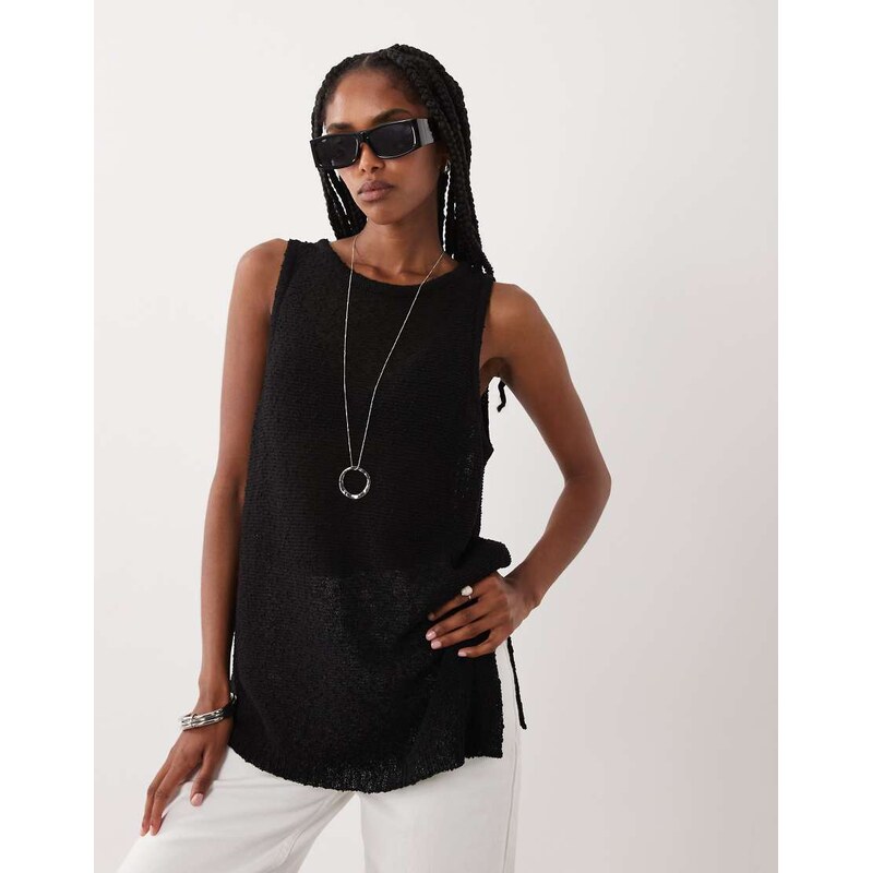 ASOS DESIGN knitted tape a-line cami co-ord in black