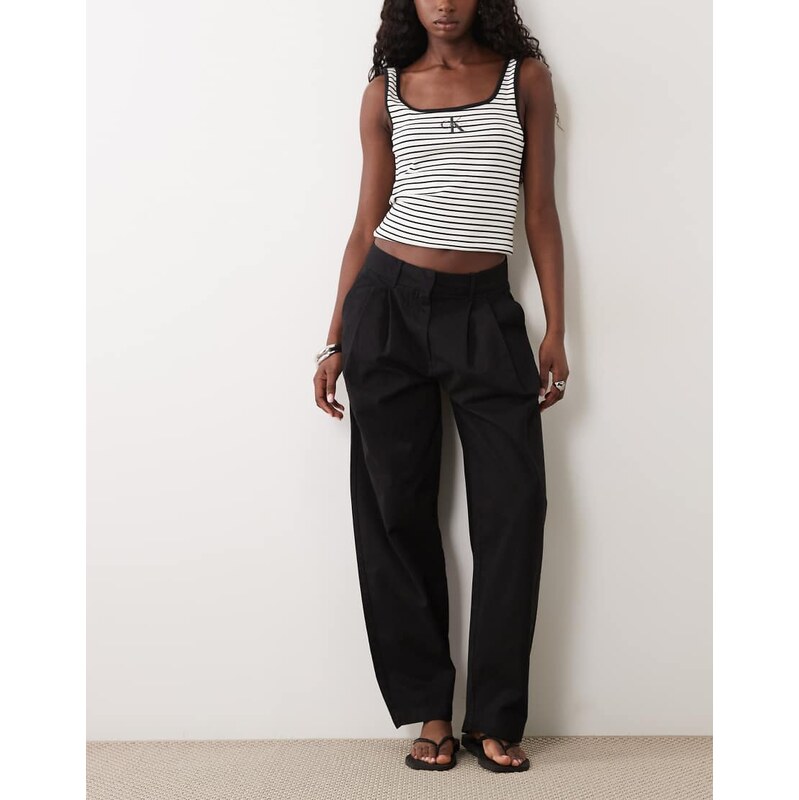 AWARE double pleat front barrel leg trouser in black
