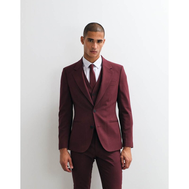 ASOS DESIGN skinny suit blazer in burgundy-Red