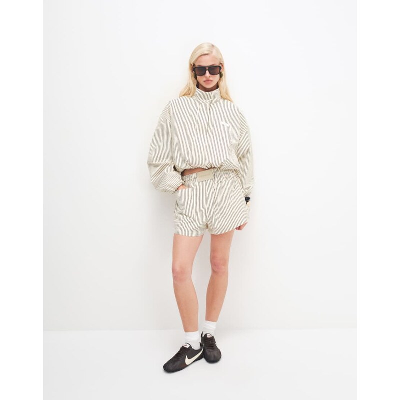 Cernucci stripe nylon pull-on shorts co-ord in butter yellow