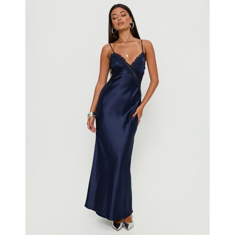 Princess Polly Madelene satin lace trim cami maxi dress in navy