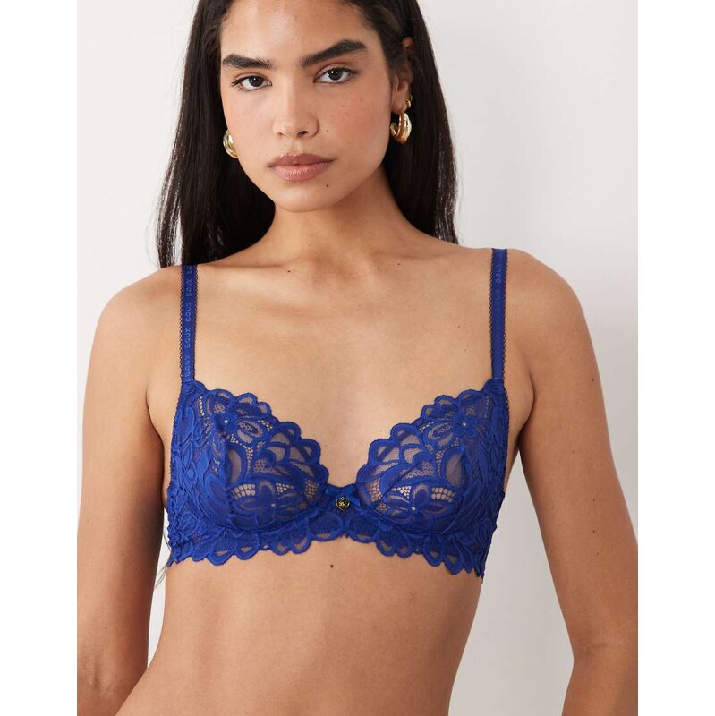 Boux Avenue Heidi lace non padded plunge bra in midnight blue