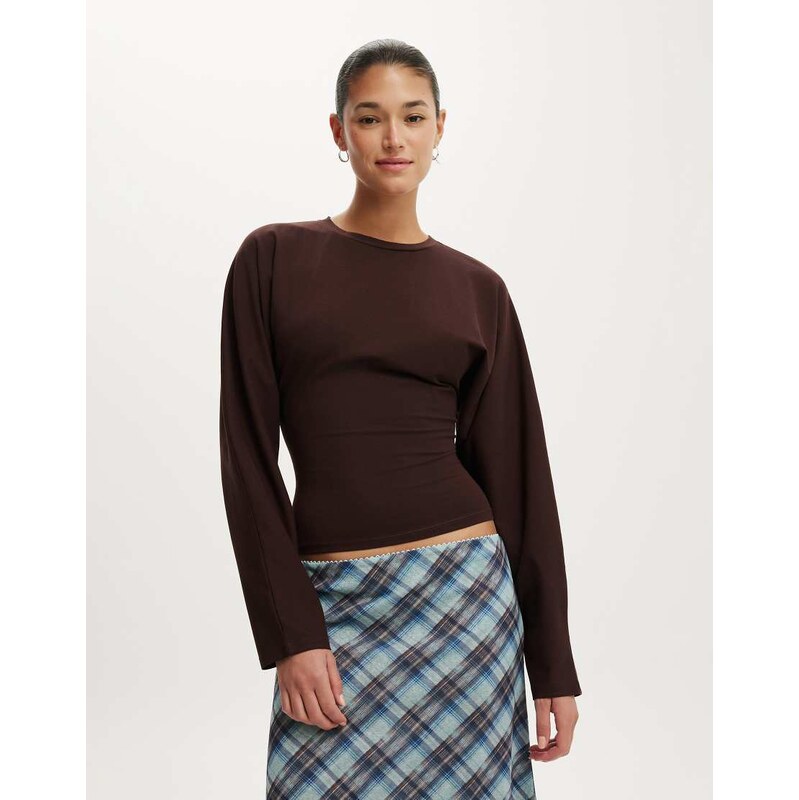 Cotton On Blair batwing cinched long sleeve top in brown