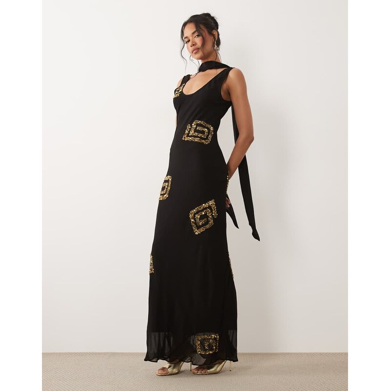 Never Fully Dressed Simona scarf neck sleeveless sequin detail