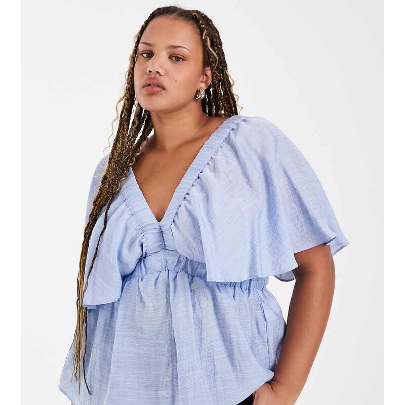 Vero Moda Curve short sleeve v-neck top in light blue