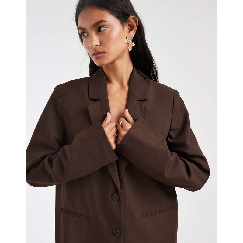 Pieces oversized tailored blazer co-ord in chocolate brown