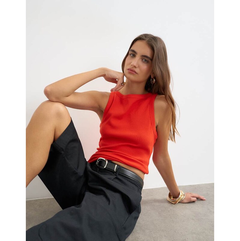 Topshop slash neck racer vest in red