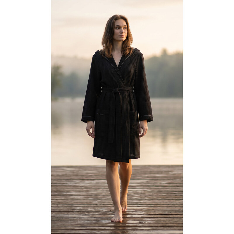 Dámský vaflový župan s kapucí Vestis Saimaa Black Beauty