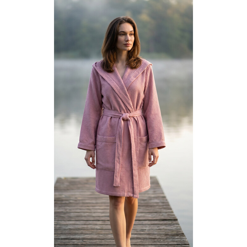 Dámský vaflový župan s kapucí Vestis Saimaa Old Rose