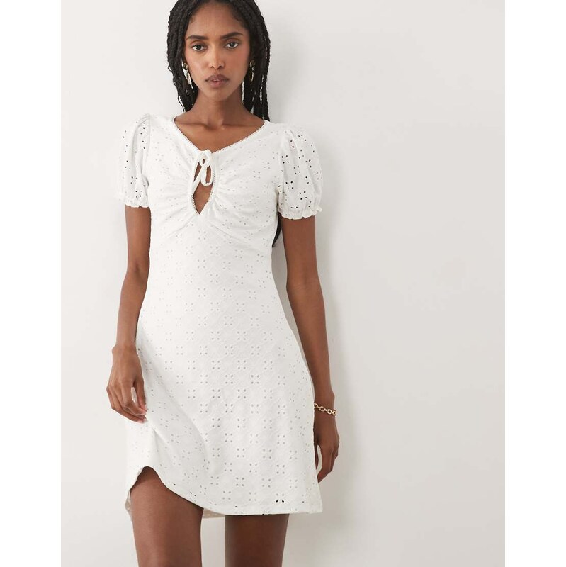 Miss Selfridge textured mini dress with keyhole and picot trim