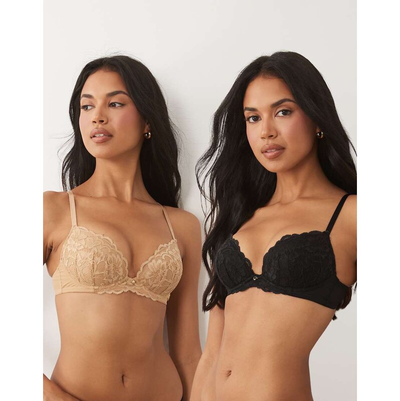 Ann Summers Sexy Lace 2 pack padded plunge bra in black and