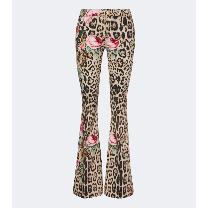 Roberto Cavalli Leopard-print floral flared jeans