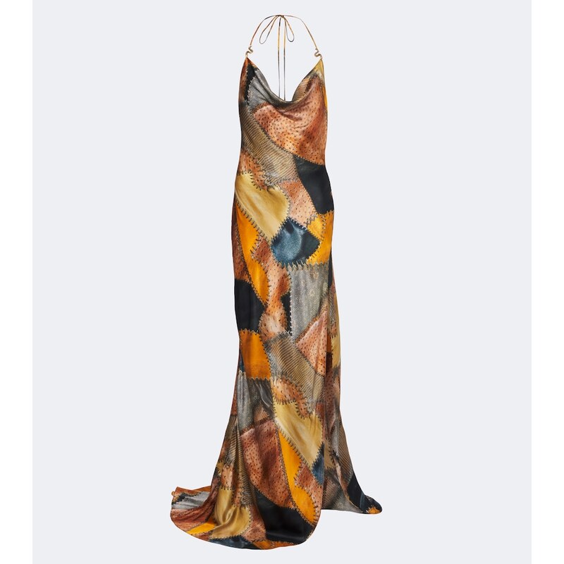 Roberto Cavalli Draped printed silk satin maxi dress