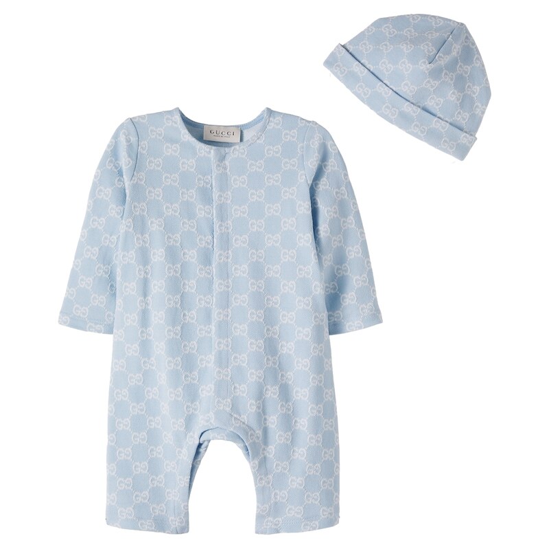 Gucci Kids Baby GG cotton piquÃ onesie and beanie set