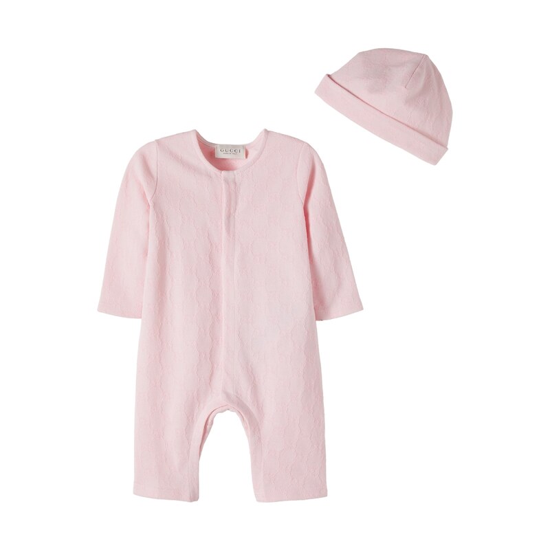 Gucci Kids Baby GG cotton piquÃ onesie and beanie set