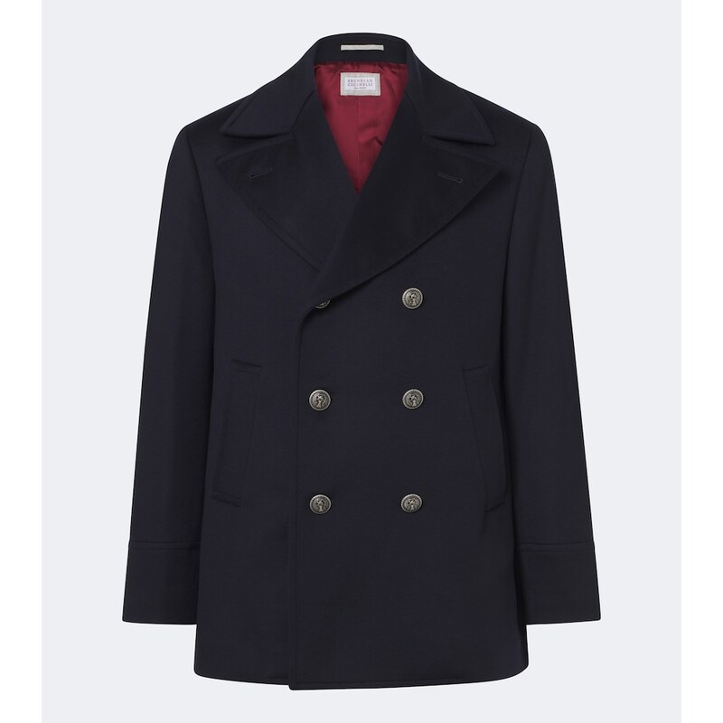 Pánský peacoat z čistého vlněného materiálu v barvě navy+rubino