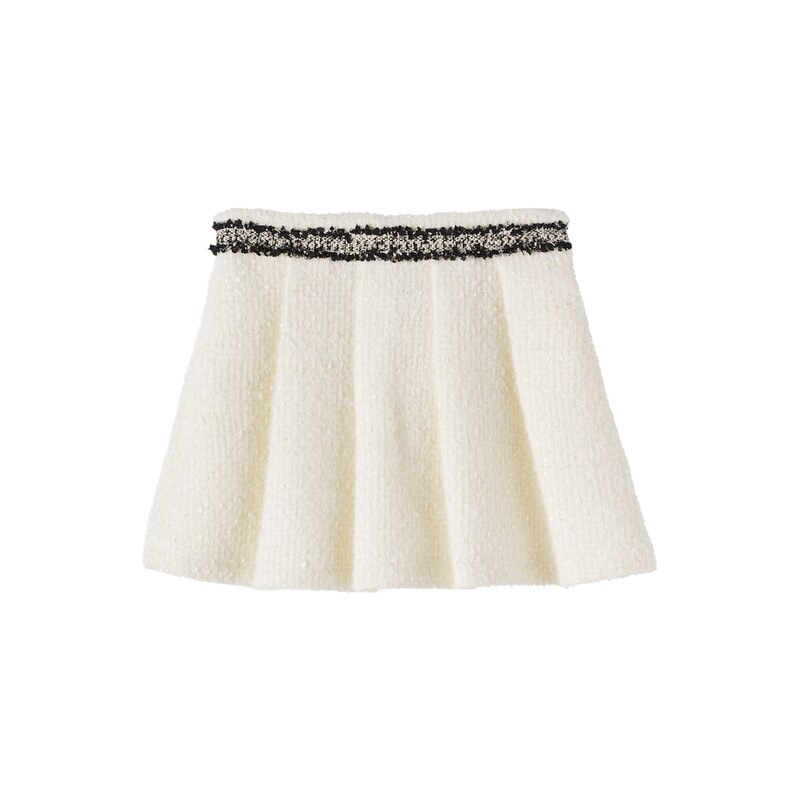 Patachou Embroidered pleated tweed skirt