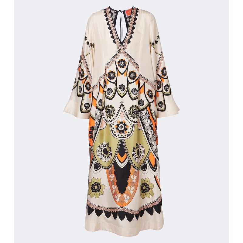 La DoubleJ Twin Flame printed silk twill midi dress