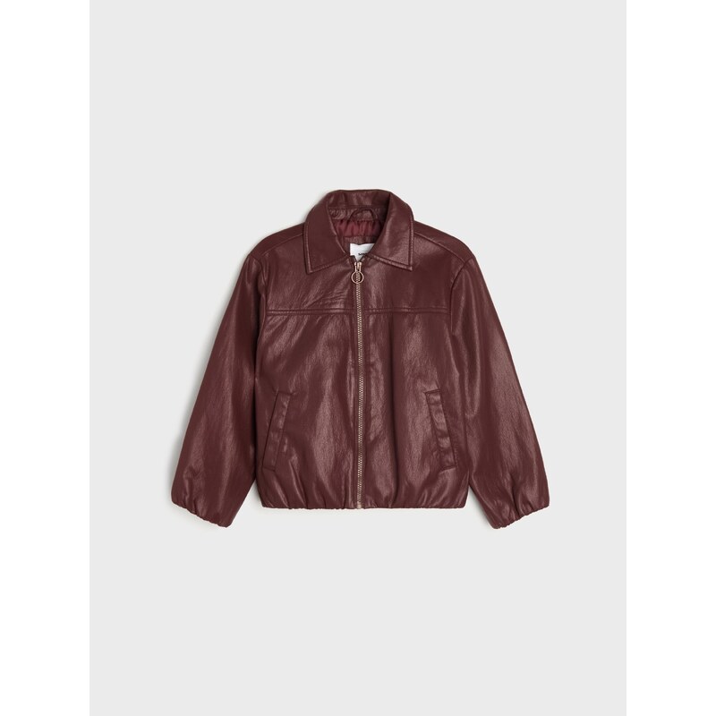 Sinsay - Koženková bunda bomber - burgundy