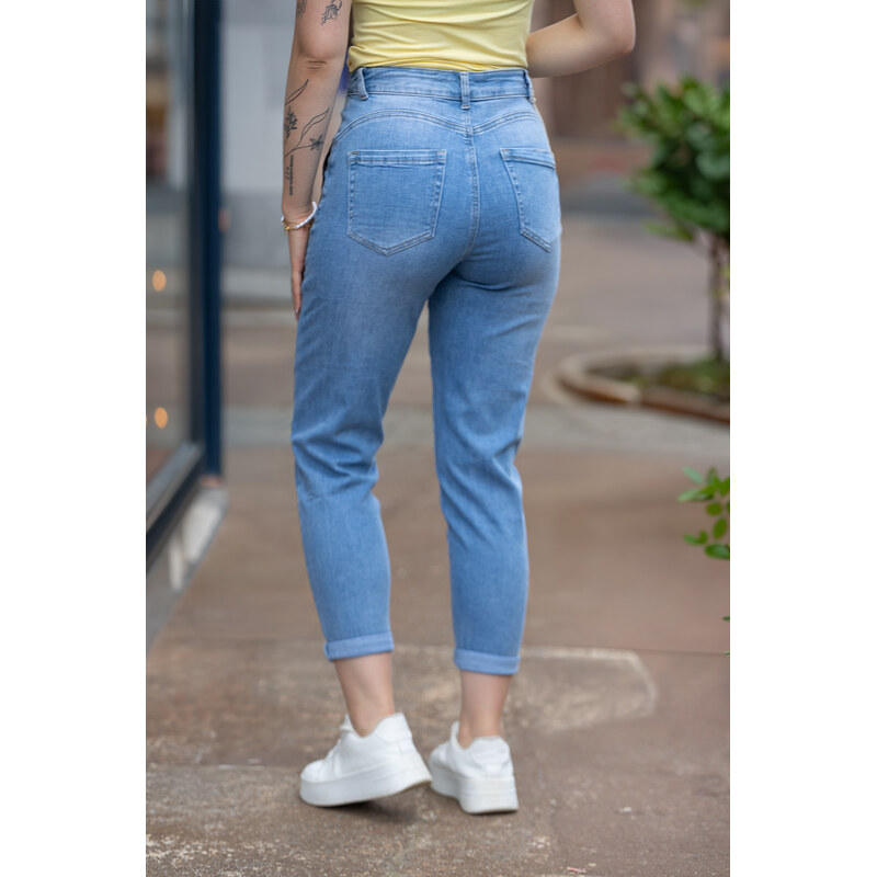 Moon girl Mom fit džíny ROLLS [KS607] Barva: Světle modrá,