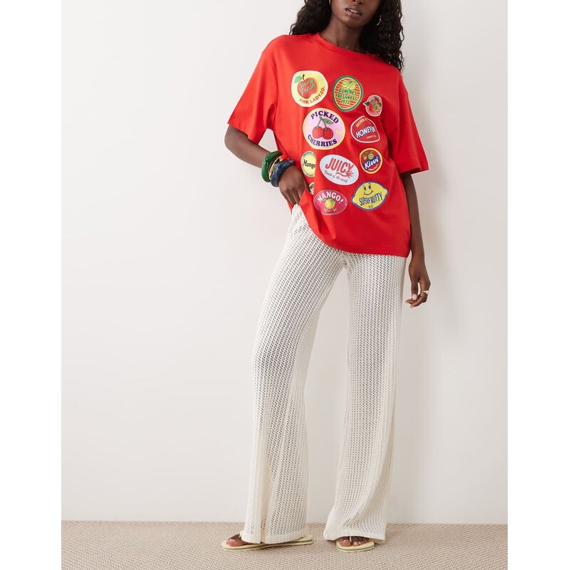 ASOS DESIGN crochet jersey micro waistband trouser co-ord in