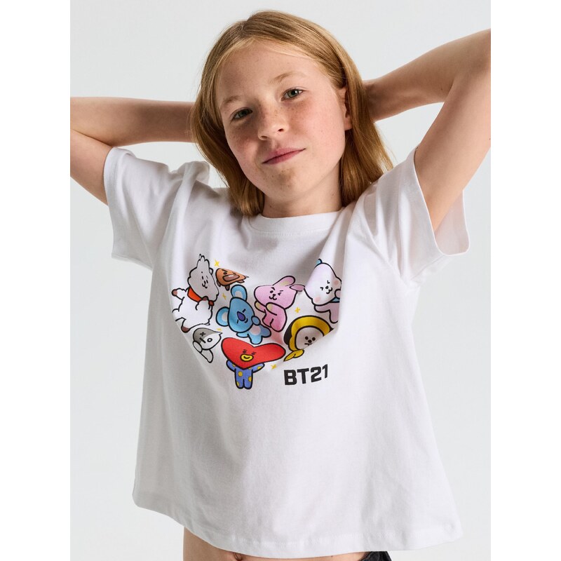 Sinsay - Bavlněná košilka s potiskem BT21 - krémová