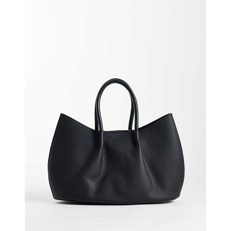 Glamorous ruched top handle tote bag in black