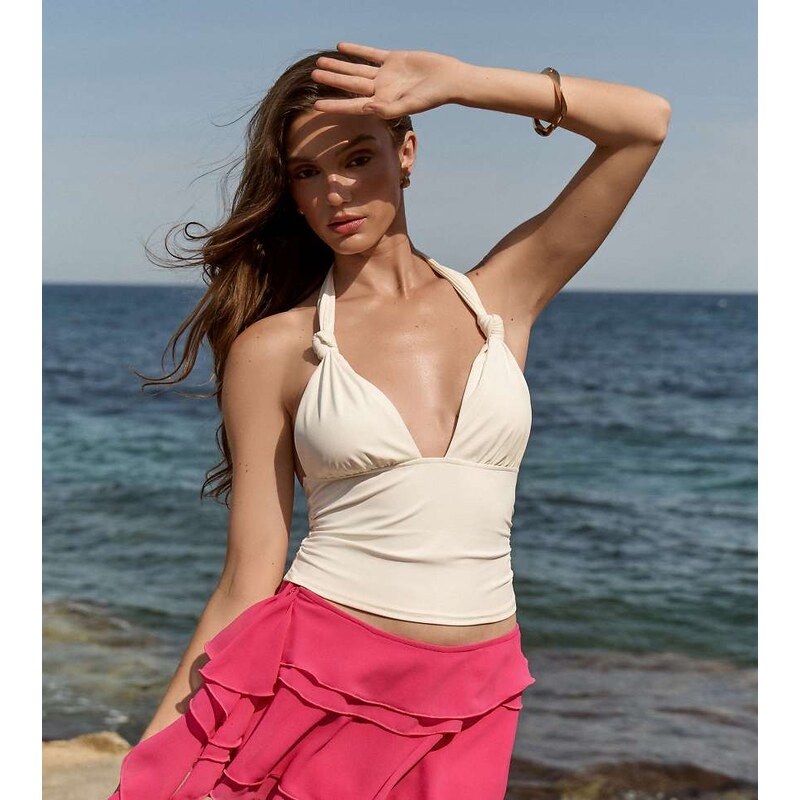 The Frolic exclusive slinky knot detail halterneck cami top in