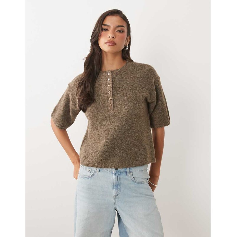 Nobodys Child knitted crew neck short sleeve relaxed fit henley