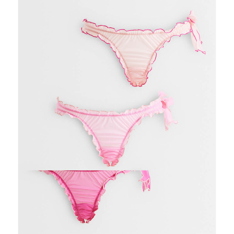 ASOS DESIGN Bettie 3 pack sheer mesh scrunch thong with bow in