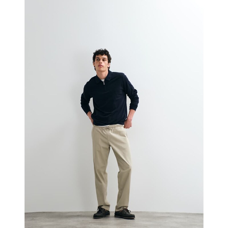Jack & Jones straight fit drawstring trousers in beige-Neutral