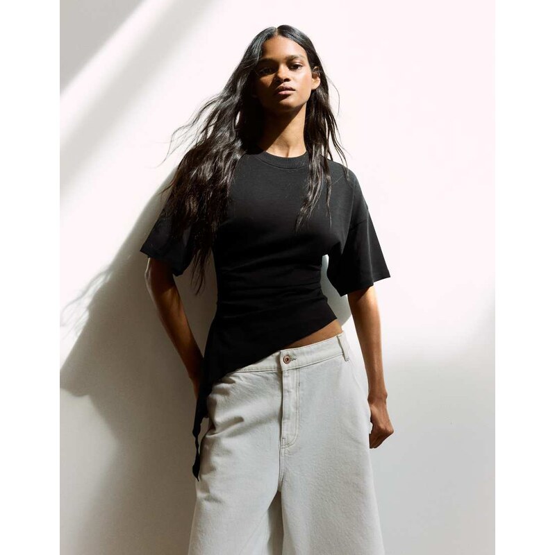 Bershka Short sleeve ruched t-shirt in black