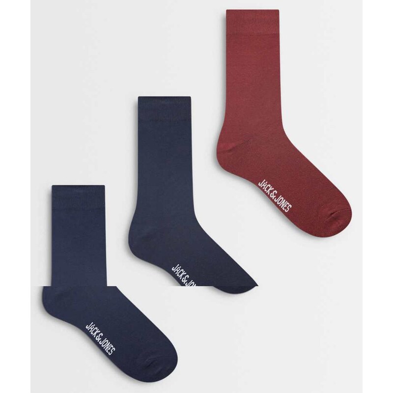 Jack & Jones 3 pack crew socks in red navy green-Multi