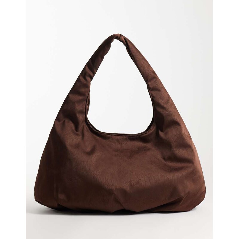 ASOS DESIGN satin oversized tote bag in chocolate-Brown
