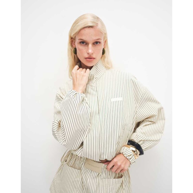 Cernucci nylon stripe funnel neck jacket co-ord in butter yellow