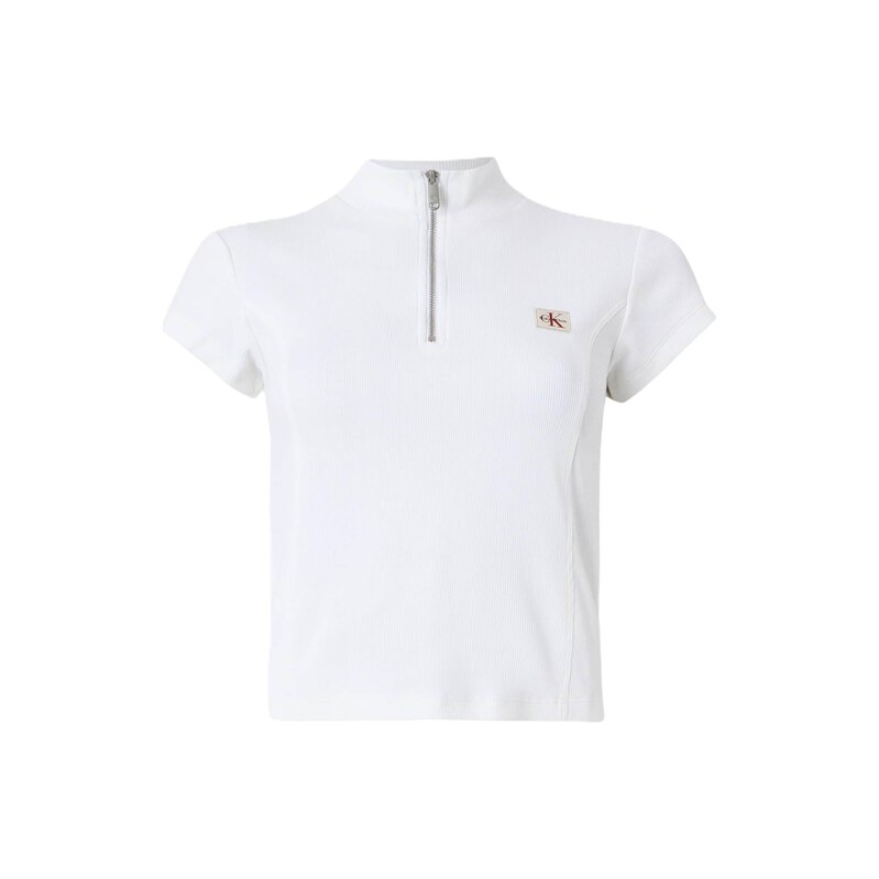 Calvin Klein Jeans Tričko Monologo Quarter-zip bílá