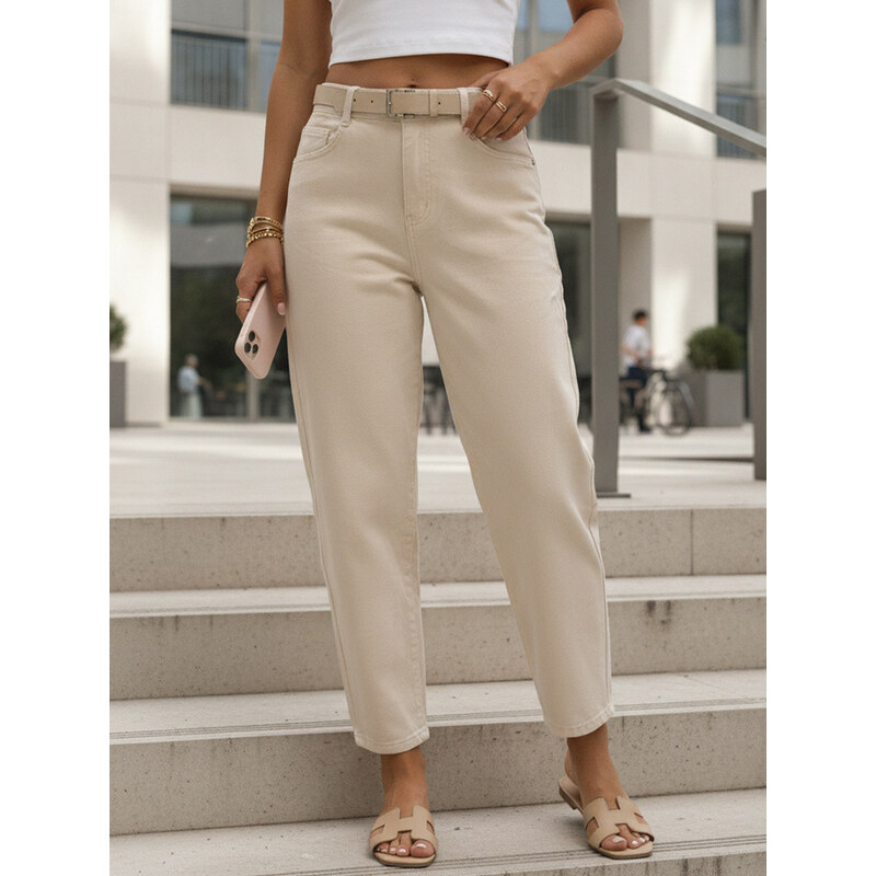 Dámské džíny Mom Fit s vysokým pasem v barvě ecru, FashionStreet