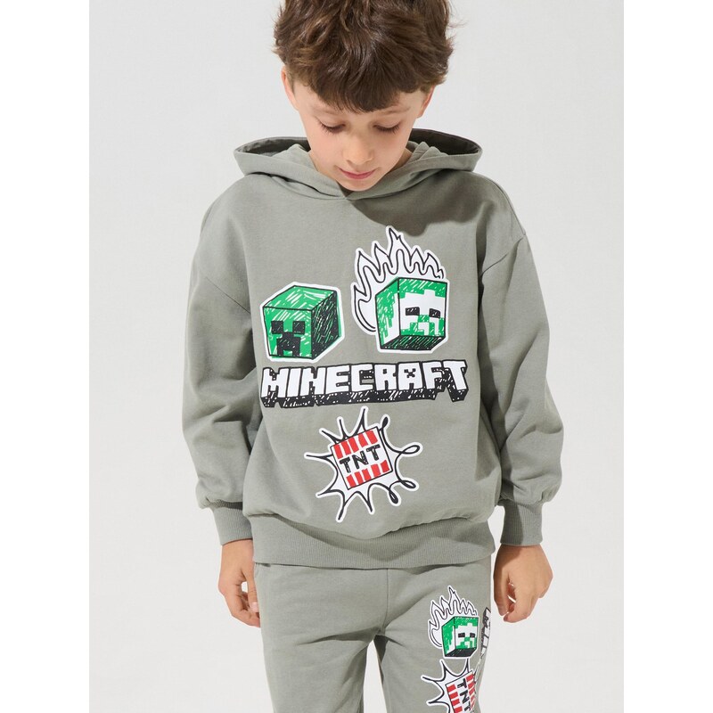 Sinsay - Mikina s kapucí s potiskem Minecraft - zelená