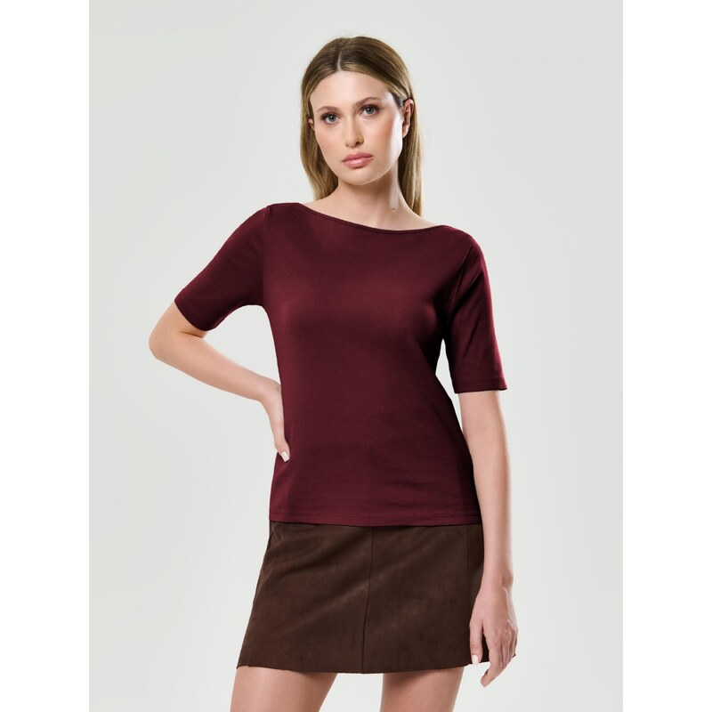 Sinsay - Bavlněné tričko Basic - burgundy