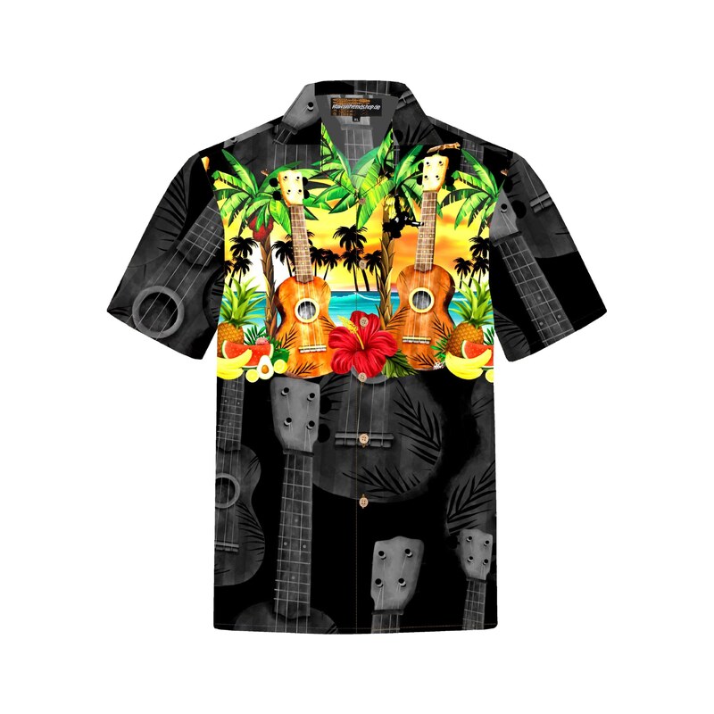 Hawaiihemdshop.de Košile Hawaiihemd Hawaiian Ukulele černá