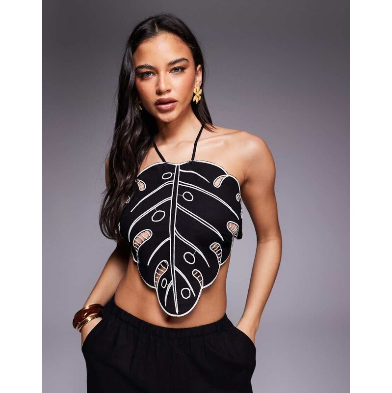ASOS DESIGN Jasmine Beach tropical cut out cami co ord in black