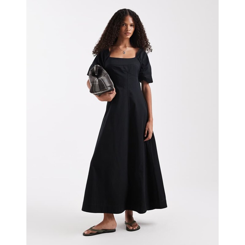 ASOS DESIGN square neck structured cotton midi dress with back