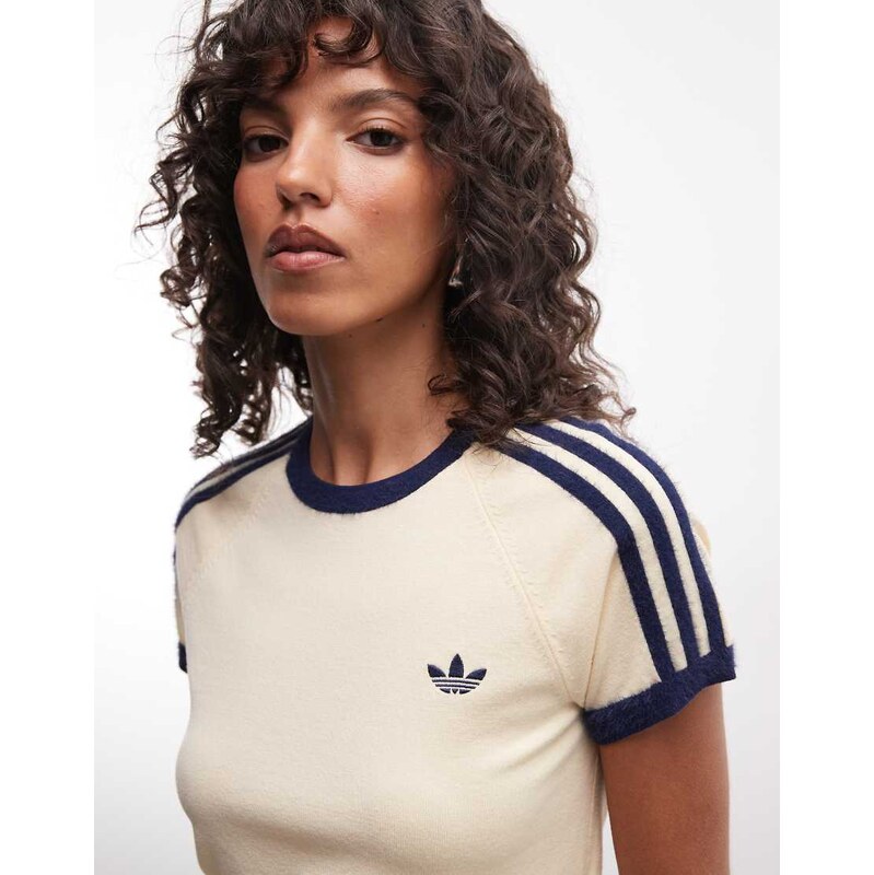adidas Originals knitted t-shirt in cream-White