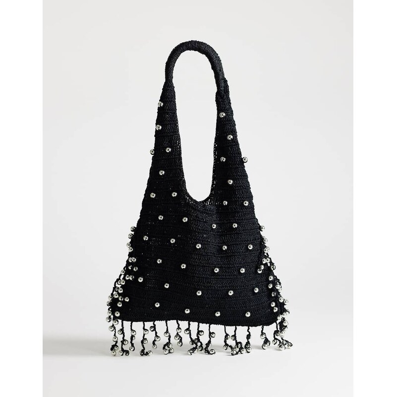 Topshop Molly medium woven beaded bag in black